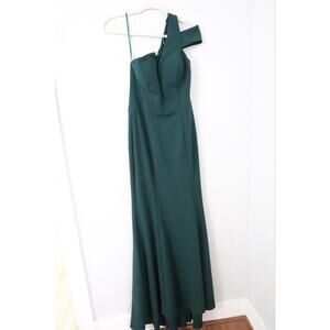 Betsy & Adam Pine Green One-Shoulder Scuba Crepe Gown Size 8 $239